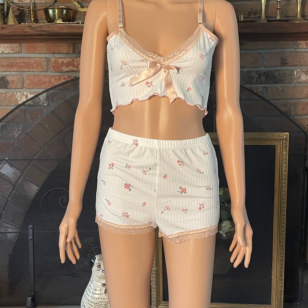 Floral Lace Trim Sleepwear Set